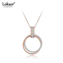 Lokaer трендовые паве установка Стразы Двойной круг кулон ожерелье s для женщин из нержавеющей стали свадебное ювелирное ожерелье N19071