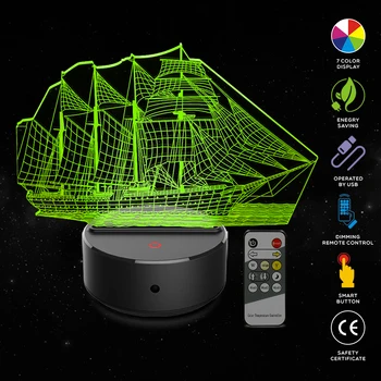 

Sailboat Shape 3D Illusion Lamp 7 Color Change Touch Switch LED Night Light Acrylic Desk lamp Atmosphere Lamp Novelty Lighting