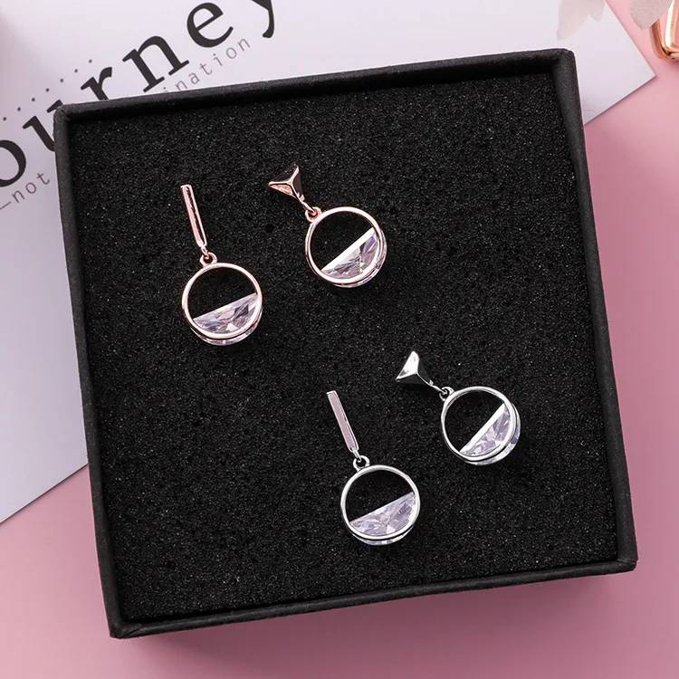 New Asymmetric Crystal Earrings Geometric Cubic Zircon Rose Gold Color Drop Simple Round Dangle Jewelry | Украшения и аксессуары