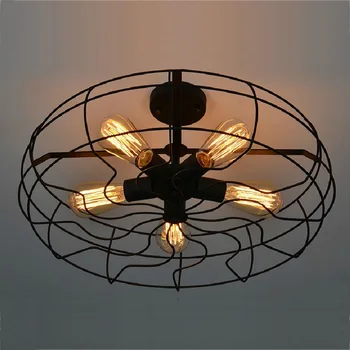 

Vintage 5Heads E27 E26 Ceiling Lights Black Iron Retro Industrial Fan Ceiling Lights American Country Kitchen Loft Ceiling Lamp