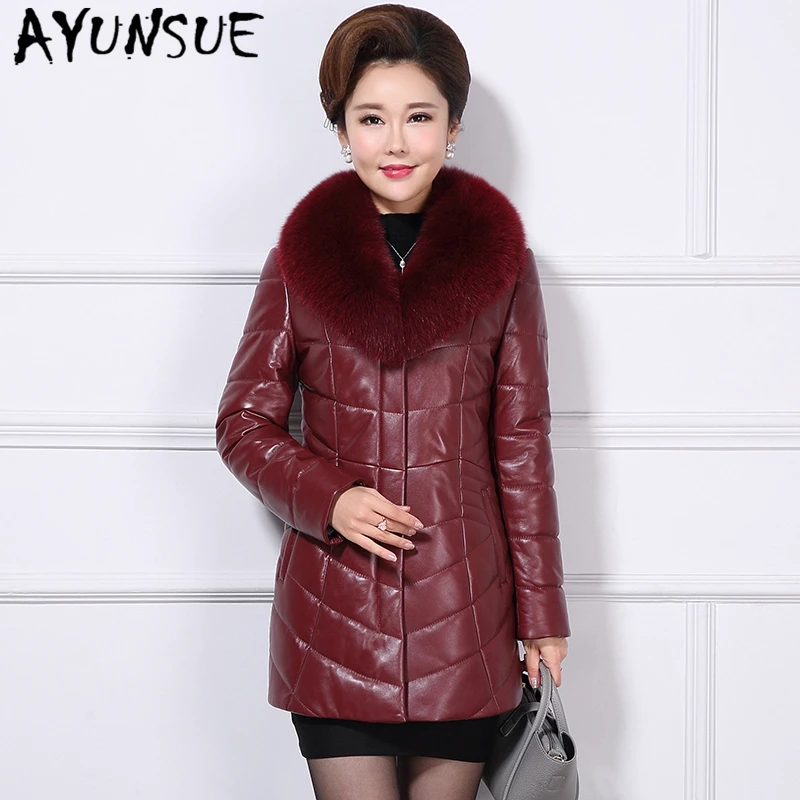 

AYUNSUE Genuine Leather Jacket Natural Sheepskin Coats Women Thick Warm Alpaca Liner Winter Jackets Real Fox Fur Collar DMS-A82