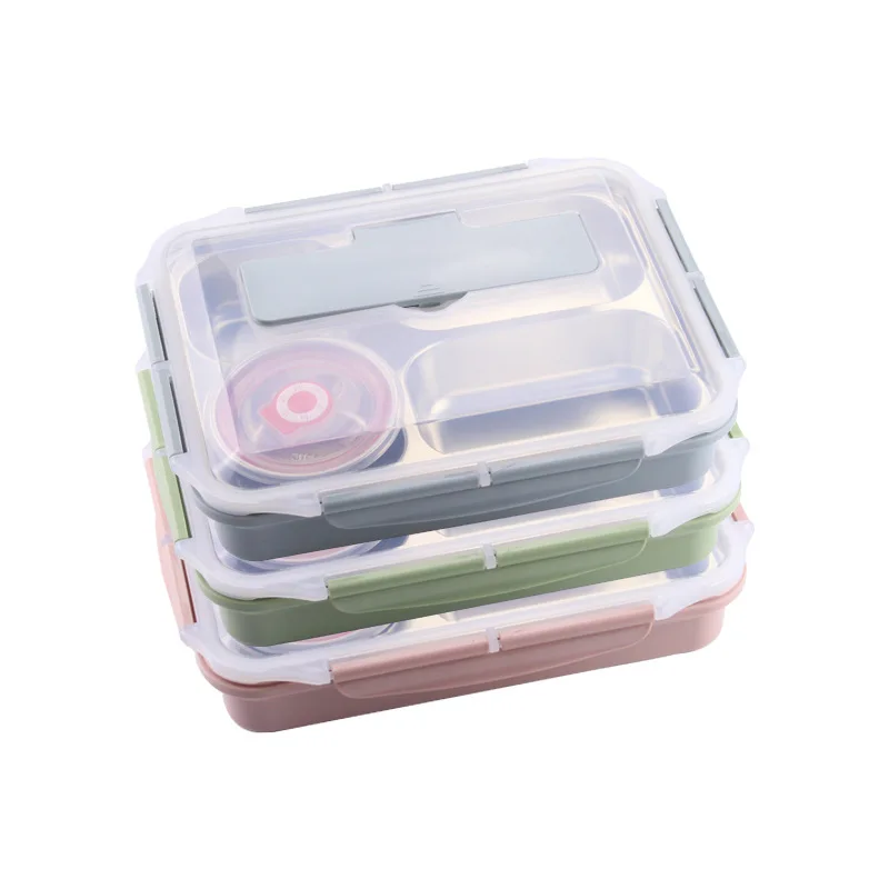 

Adult Student Lunch Box with Cover Korean Style Insulation 304 Stainless Steel Lunch Box with Spoon and Chopsticks