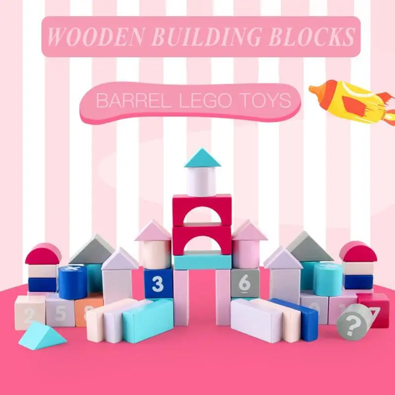 

50pcs/lot DIY Macaron Wooden Building Blocks Montessori Educational Toys Baby Color Shape Cognitive Toys Kid Early Learning Toys