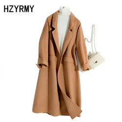 Hzyrmy Otoño Nueva Mujer de Cachemira de Doble Cara Abrigo de Lana de Color Sólido Suelta Invierno V-Cuello Tejido de Lana Cálido Abrigo Largo Femenino Hzyrmy Otoño Nueva Mujer de Cachemira de Doble Cara Abrigo de Lana de Color Sólido Suelta Invierno V-Cuello Tejido de Lana Cálido Abrigo Largo Femenino