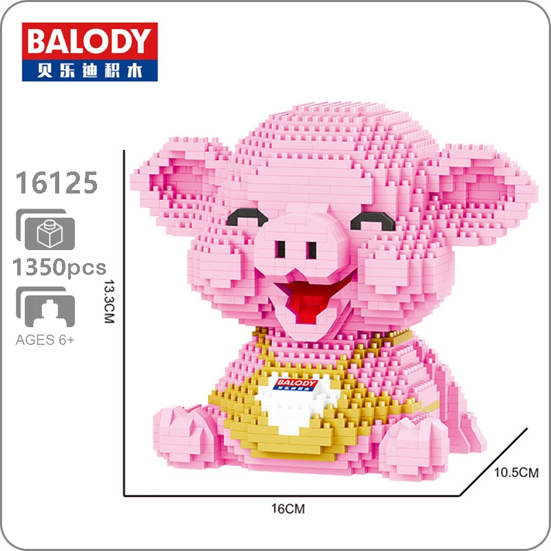 

Balody 16125 Pink Smile Pig Piggy Sit Animal 3D Model 1350pcs DIY Diamond Mini Building Nano Blocks Bricks Assembly Toy