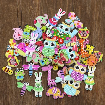 

50x Mixed Cartoon Animal 2 Holes Wooden Buttons Sewing Craft Scrapbooking DIY Drop Shipping