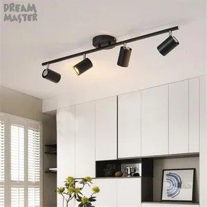 Industrial GU10 LED Track Light, Adjustable Led Track Lighting Kit, Modern Black White Rail Spotlights, 1 2 3 4 5 6 Track Lamp