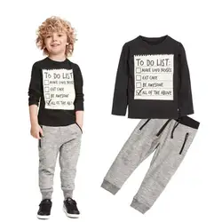 Детская Костюмы 1 компл. детские для маленьких мальчиков красивый черный блузка + серый Повседневные штаны для мужчин Обувь для девочек
