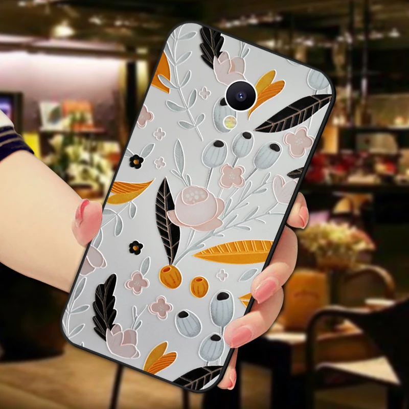 3D рельефный чехол с цветами для Meizu M2 M3 Mini M5 M6 Note M5S M6S M5C A5 роскошный мягкий черный чехол с цветами для Meizu M3 Max MX6 - Цвет: Leaf