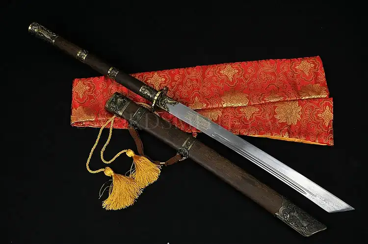 Китайский меч ручной работы Qing Дао дамасская сталь деревянная бронзовая