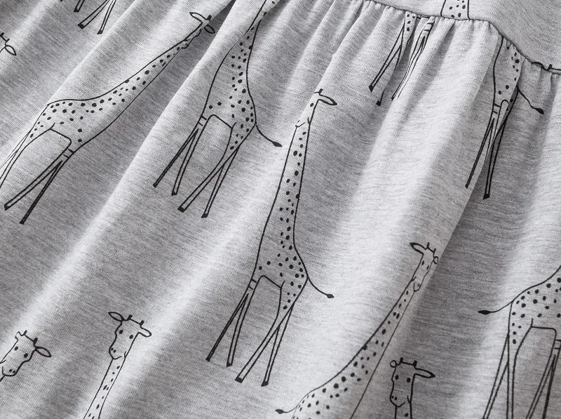 Платье с длинными рукавами для девочек; сезон весна-осень; Хлопок; милый жирафовый принт; повседневные платья; одежда для детей; KF641