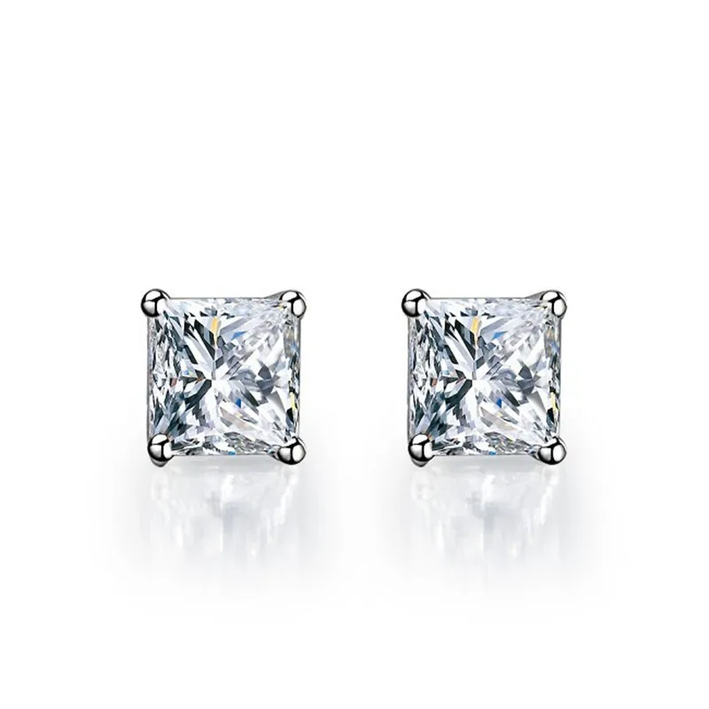 1CTW 6*6 мм каждая G-H серьги-гвоздики принцессы с бриллиантами Moissanite проверенная