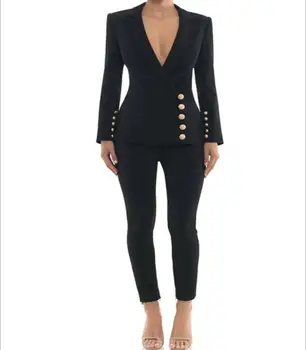 

New fashion women dresses black notched neck long sleeve single breasted sexy casual suits elegant womens autumn dresses