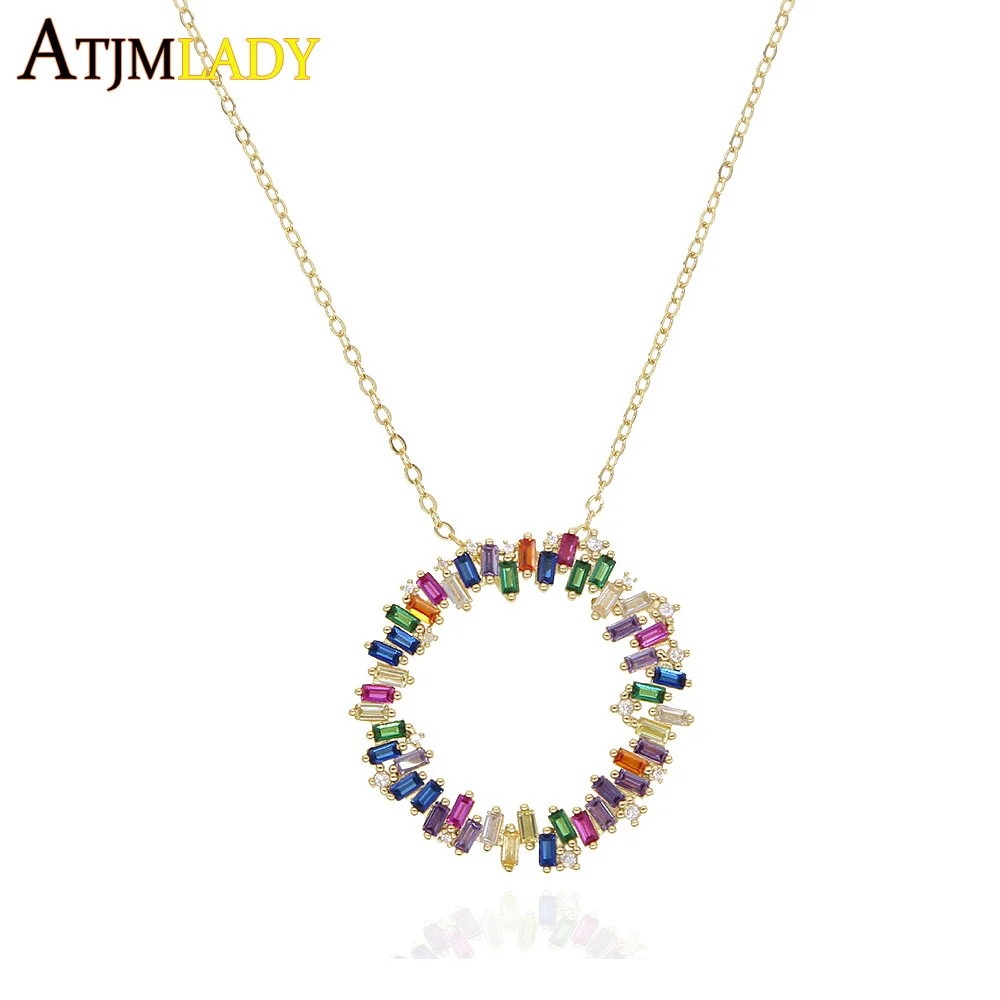 2020 New Collares Moana Filled Colored Cubic Zirconia Circle With Baguette Full Rainbow Cz Colorful Gorgeous Women Jewelry | Украшения и
