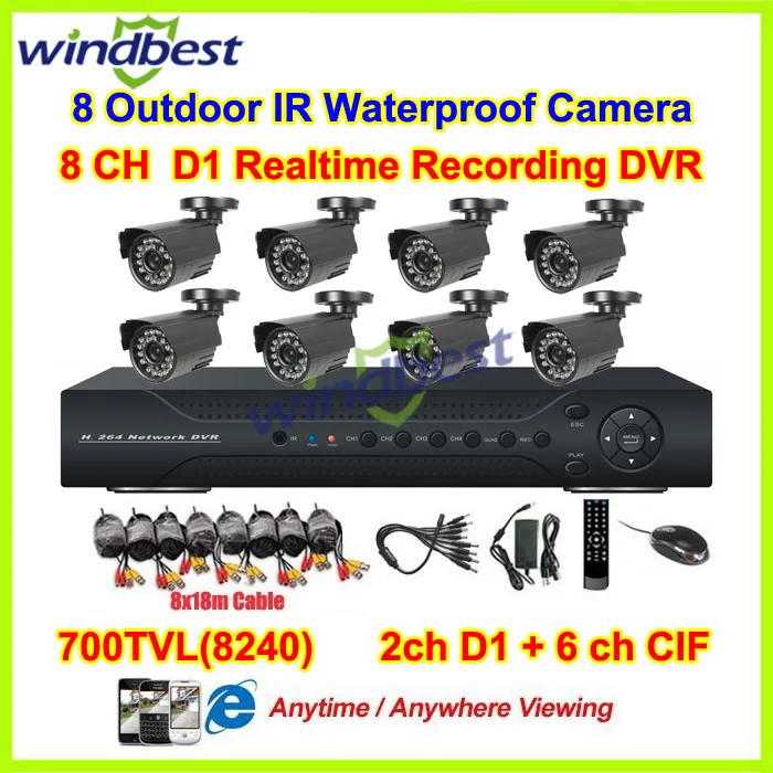 8-канальный D1 H.264 видеонаблюдения DVR комплект день ночного видения всепогодный