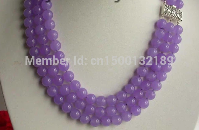 j00348 22" 3rows Natural 10mm Round Purple Jade Necklace