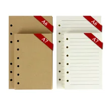 Винтажная бумажная записная книжка с 6 кольцами, 80 листов, чистая крафт-бумага, белая бумага с линиями, A7, A6, внутренняя бумага для записной книжки