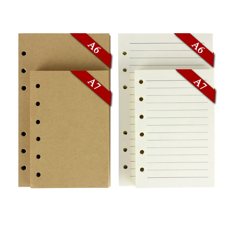 

vintage notebook paper 6 ring binder 80 sheets blank kraft paper white paper with lines A7 A6 notebook inner paper