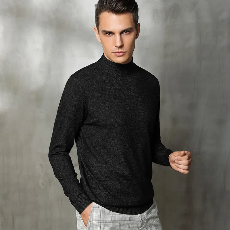 Мужской кашемировый шерстяной вязаный свитер с высоким воротом, фирменные одноцветные мужские пуловеры, Мужской винтажный стиль, осенне-зимняя базовая одежда