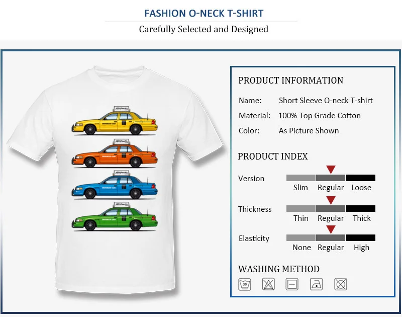 T-shirts Leisure Short Sleeve Cute Crewneck Cotton Tops Tees Printed On Summer Fall Color Taxi Cabs Crown Vic Clothing Shirt for Men Color Taxi Cabs Crown Vic