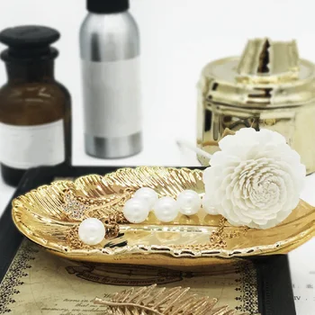 

Decorative Gold Leaf Jewelry Storage Tray Ceramic Plate Dish Porcelain Candy Trinket Dish Jewelry Fruit Serving PlateTableware