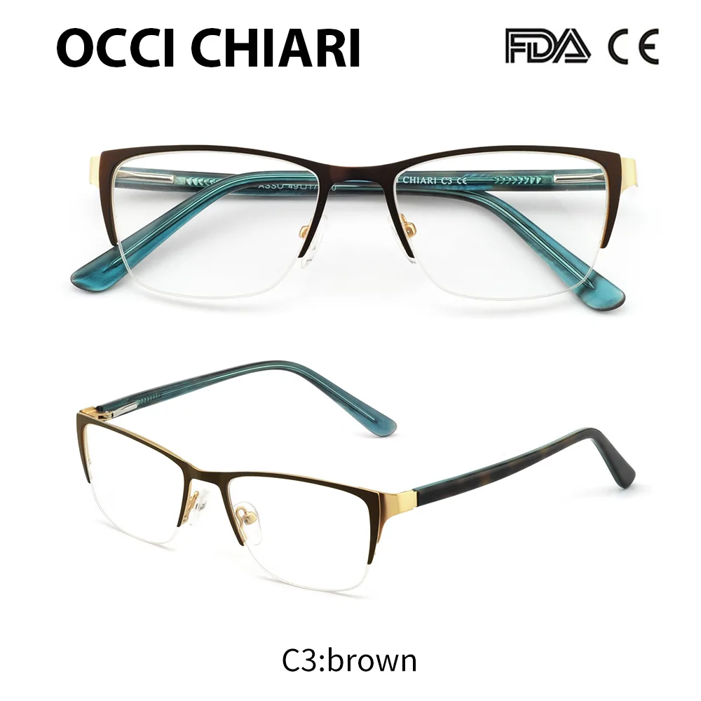 OCCI CHIARI, женские очки, очки Oculos, половинная оправа,, модные ацетатные очки для близорукости, прозрачные линзы, оправа для глаз, W-COMITE - Frame Color: C3 brown