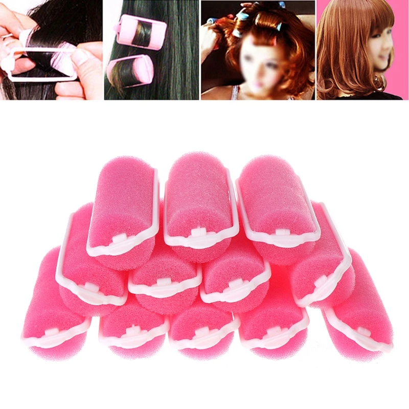 

12pcs/set Soft Magic Sponge Foam Cushion Hair Rollers Styling Pink Curlers Hairstyle Design Salon or Home Use Hairdressing Tool