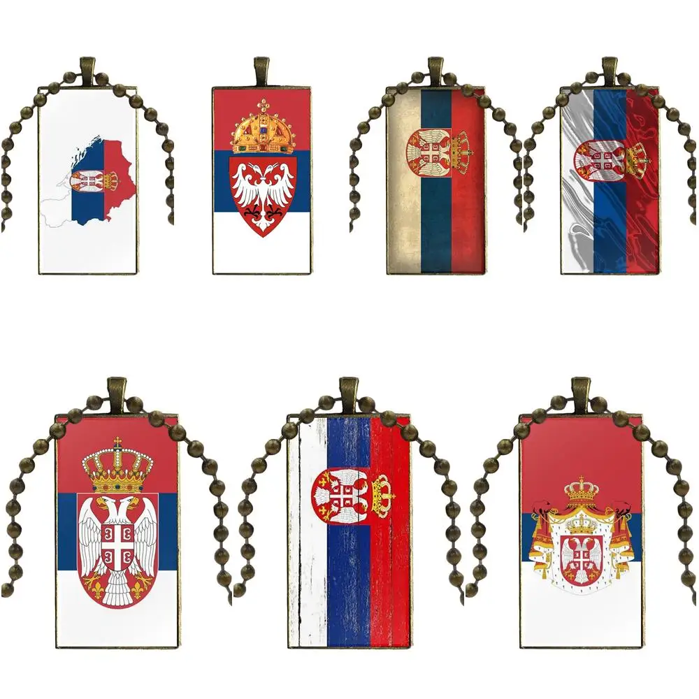 

EJ Glaze Serbia Flag For Women Girls Necklace Fashion Long Chain With Rectangle Necklace Jewelry