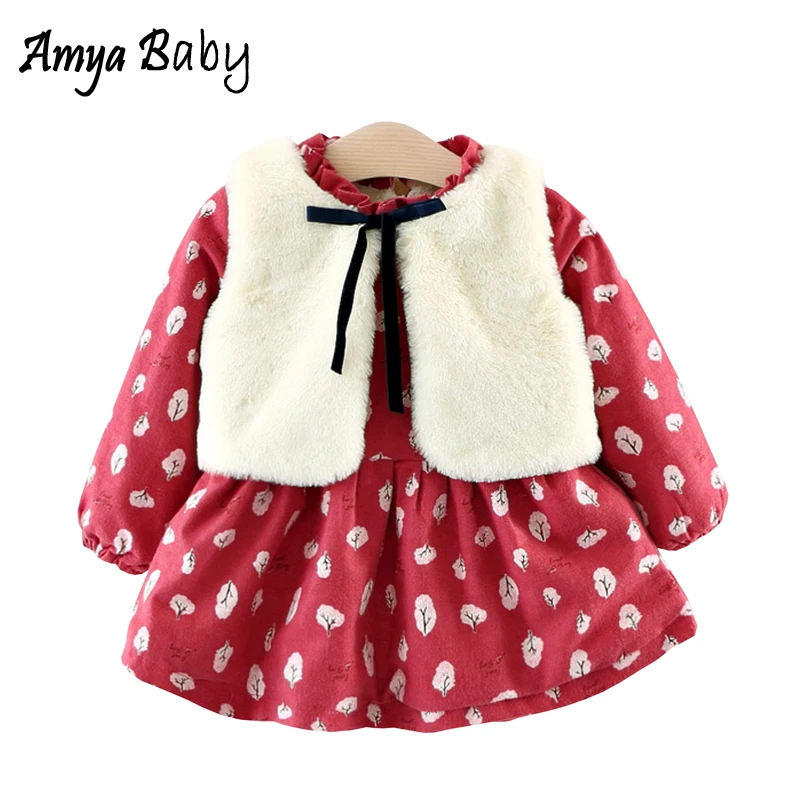 Amyababy 2018 для девочек комплект детской одежды с рисунком зимние толстые Теплые