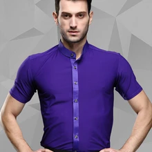 Весенне-летняя Фиолетовая рубашка с короткими рукавами фиолетовая Мужская Современная танцевальная одежда латинские танцы Самба одежда для выступлений