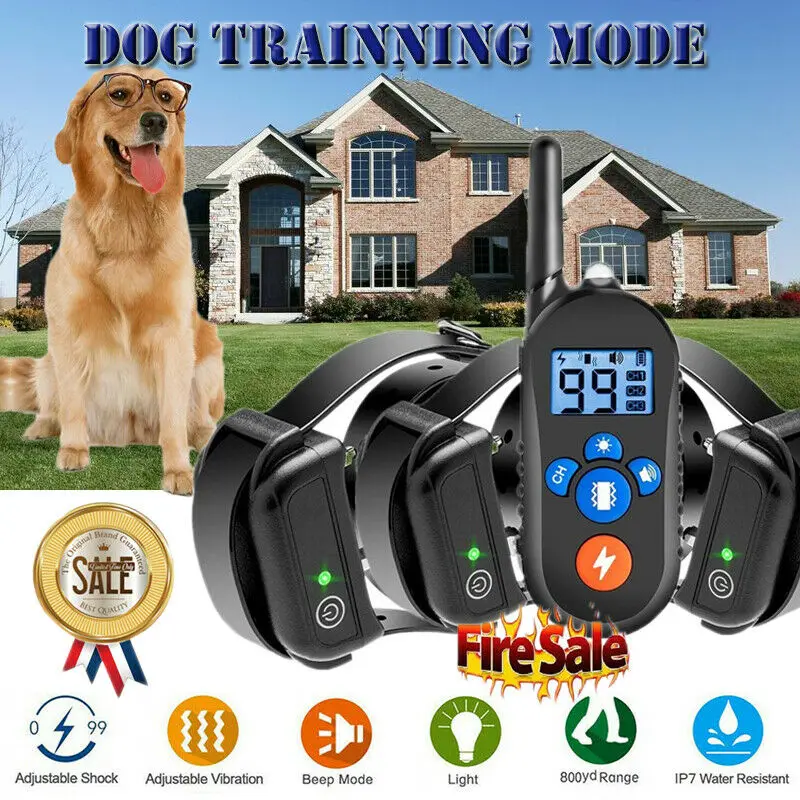 

Pet Dog Training Collar Rechargeable Electric Shock LCD Display 900Feet/330Yards