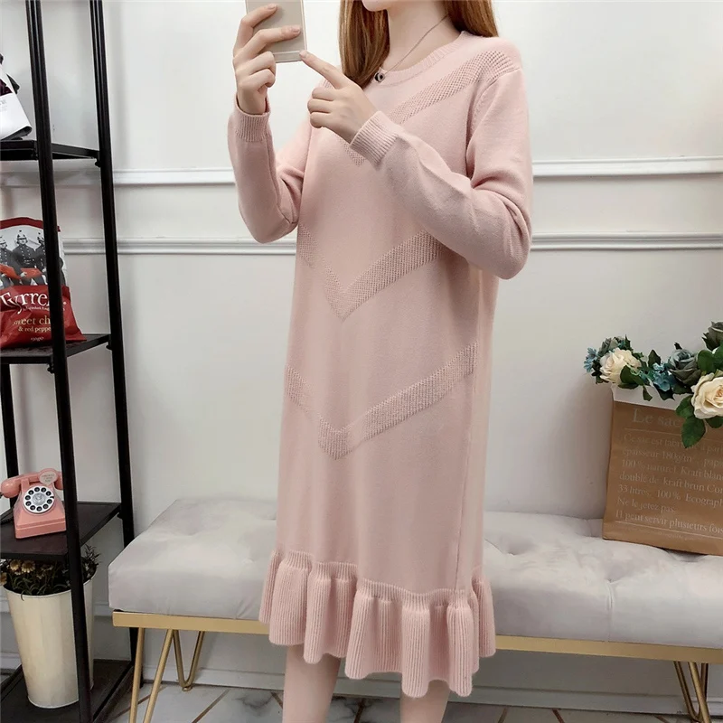 chic Winter Black Sweater Dress Women O-neck Long Sleeve Mid-Calf thick Knit Dress bodycon female slim girl short dress