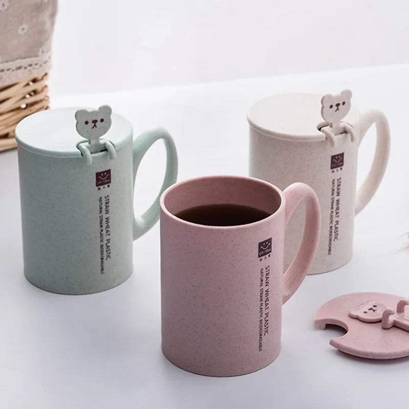

Coffee Mug with Spoon Plastic Funny Cartoon Milk Cup with Cover Lid and Small Spoon Cute Cup Travel Mug Children Gifts Friends