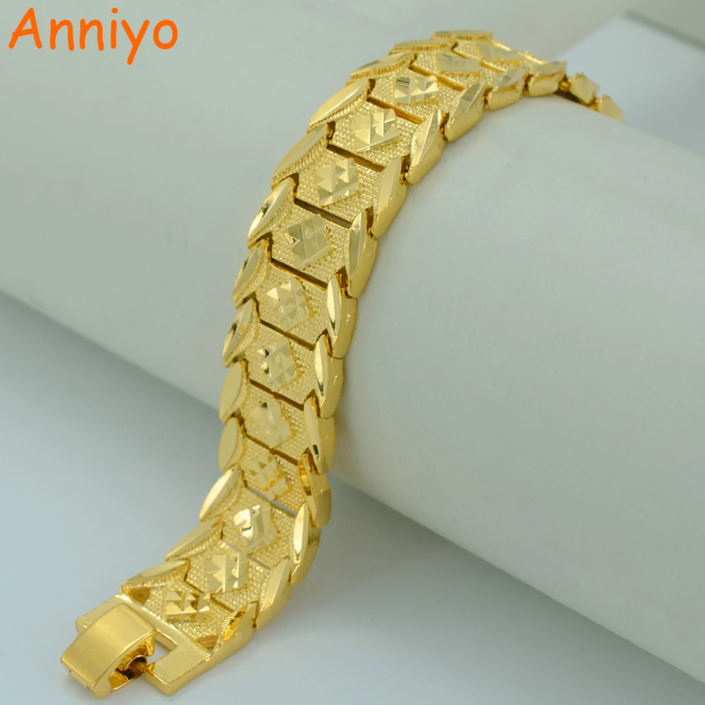 Anniyo 21,5 см, Мужской вакуумный браслет золотого цвета и меди, широкий браслет для женщин, GP ручная цепочка, ювелирные изделия Эфиопский/Арабский#002207