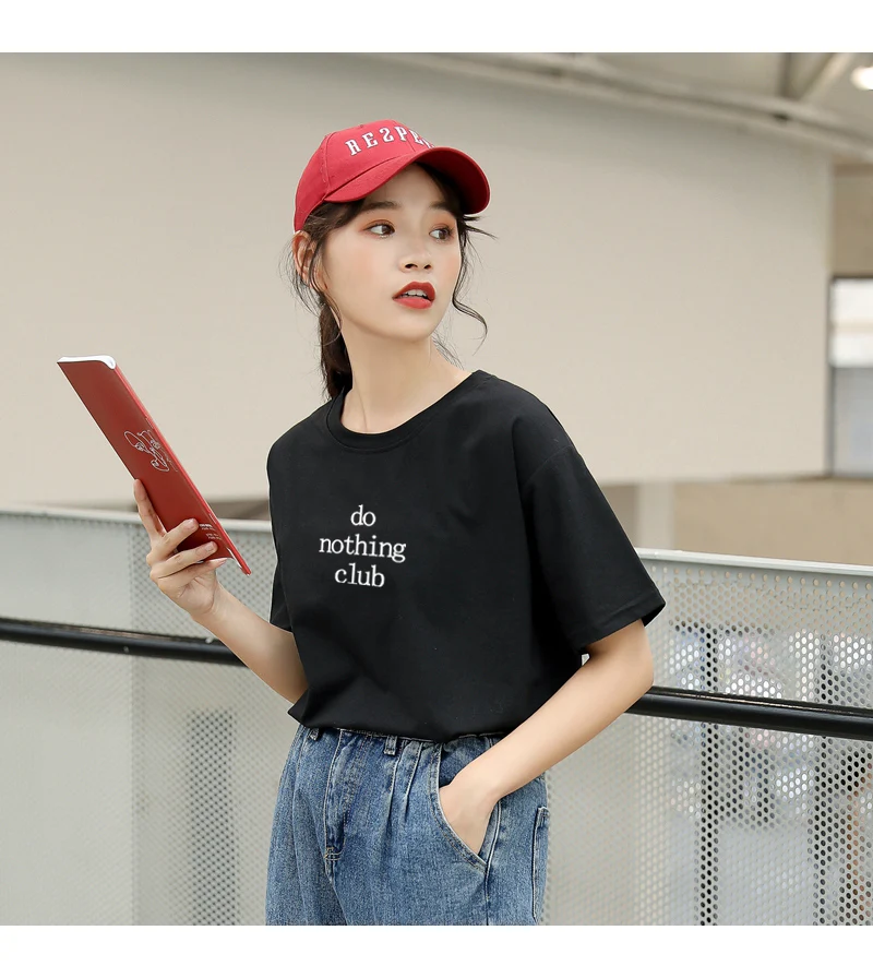 do nothing club Letters Print Tshirt Women Harajuku Short Sleeve Cotton Casual Funny T Shirt Streetwear Hipster Tumblr Tops Tees (7)