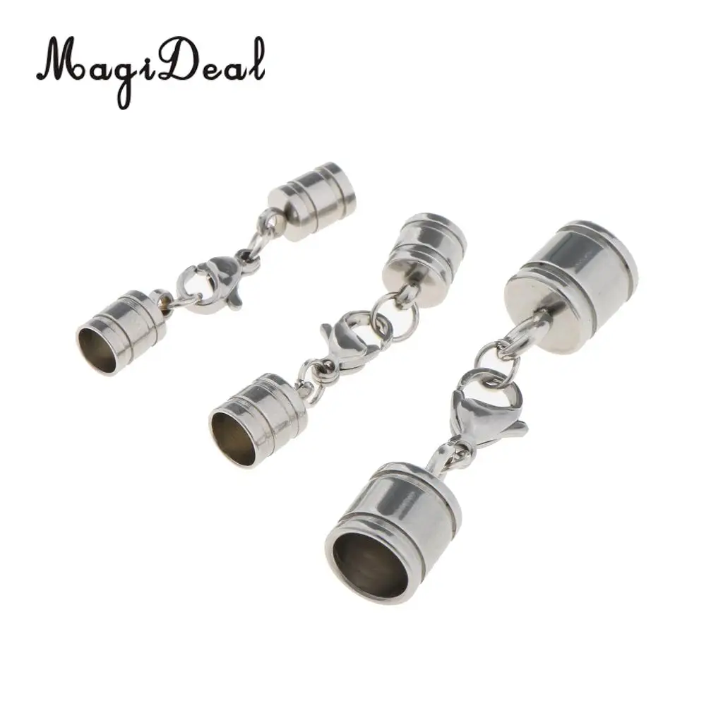 MagiDeal 13 Pieces Silver Stainless Steel Barrel Bead Leather Cord Ends Caps Jewelry Finding Clasp Making Craft