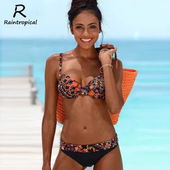 

Raintropical New Push Up Swimwear Sexy Women Bikinis Swimsuit Women Bandeau Striped Brazilian Bikini Set Beach Bathing Suits