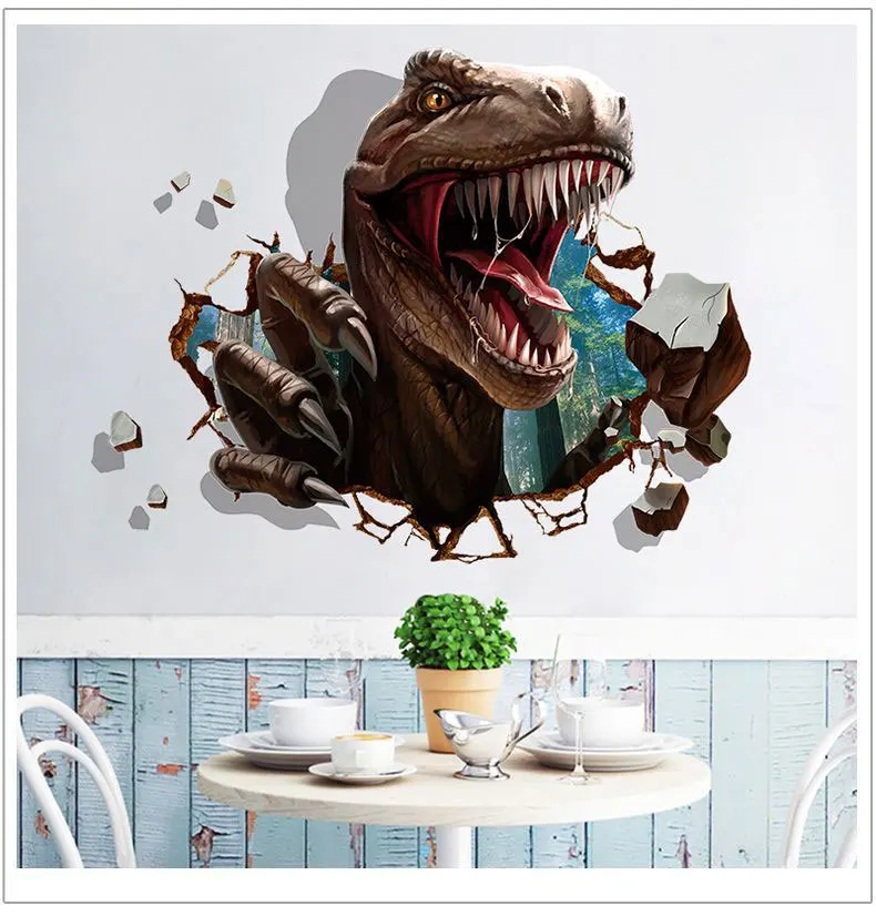 % Three-Dimensional Dinosaur Bedroom Wall Sticker Wall Decorations Living Room kids room Decoration 3D Stickers poster wallpaper