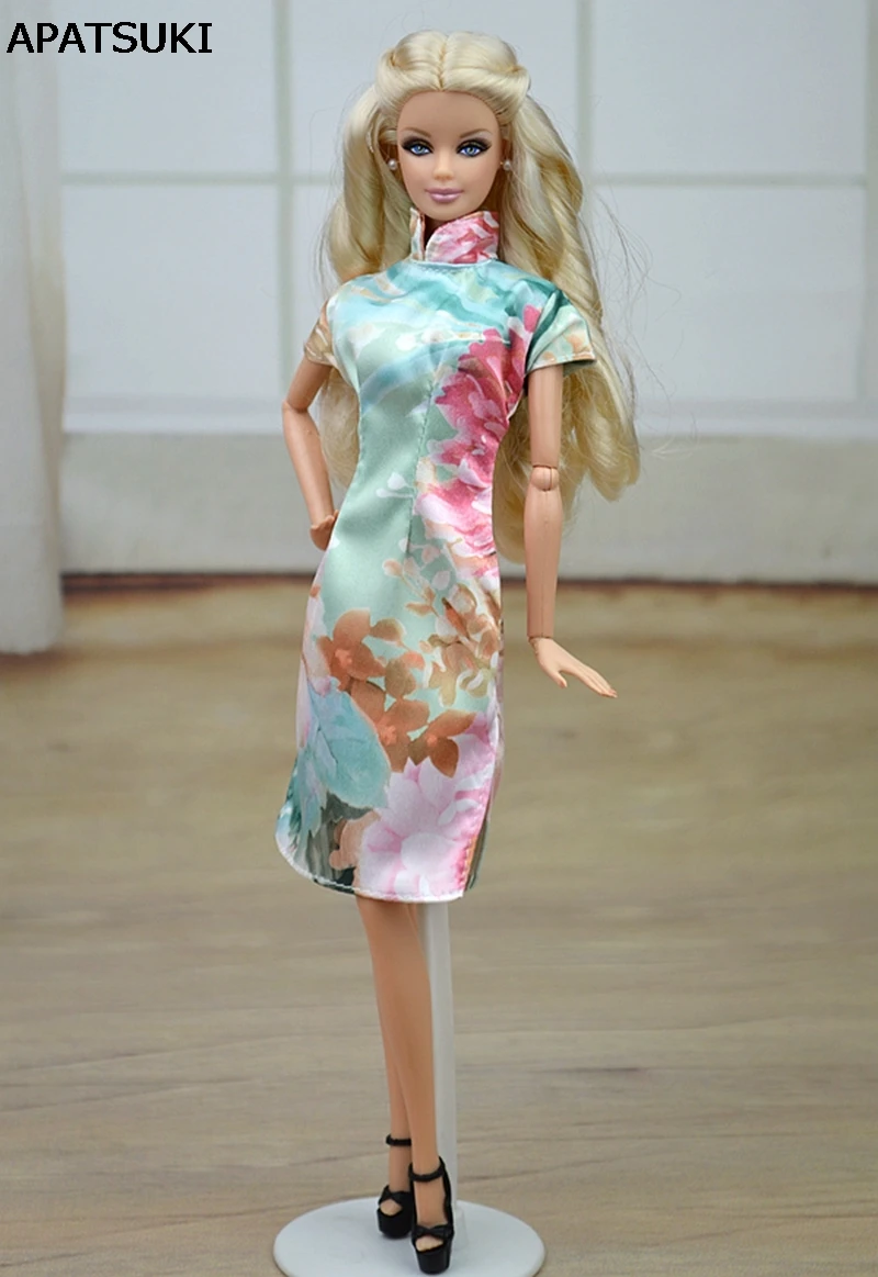 

Chinese Traditional Dress Qipao Vestido Dress For Barbie Doll Clothes Cheongsam Flower Unique Evening Dresses