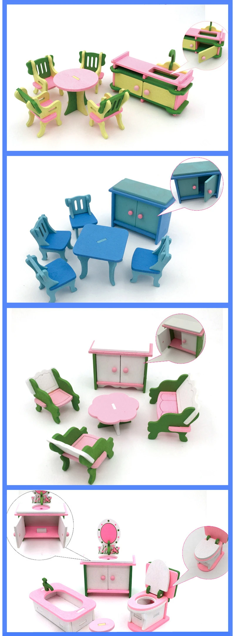 Кукольный домик Миниатюрные игровые игрушки детский набор деревянные строительные блоки игрушки индивидуальность креативная кухонная мебель стол