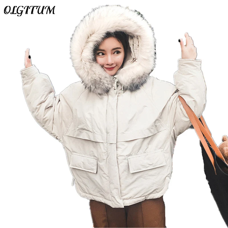 

2019 New style Winter new Korean thick warm cotton coat hooded large fur collar short section cotton jacket students female coat