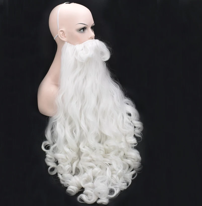 Рождественский косплей парик борода Санта Клаус белые вьющиеся Длинные Синтетические волосы термостойкие+ парик колпачок