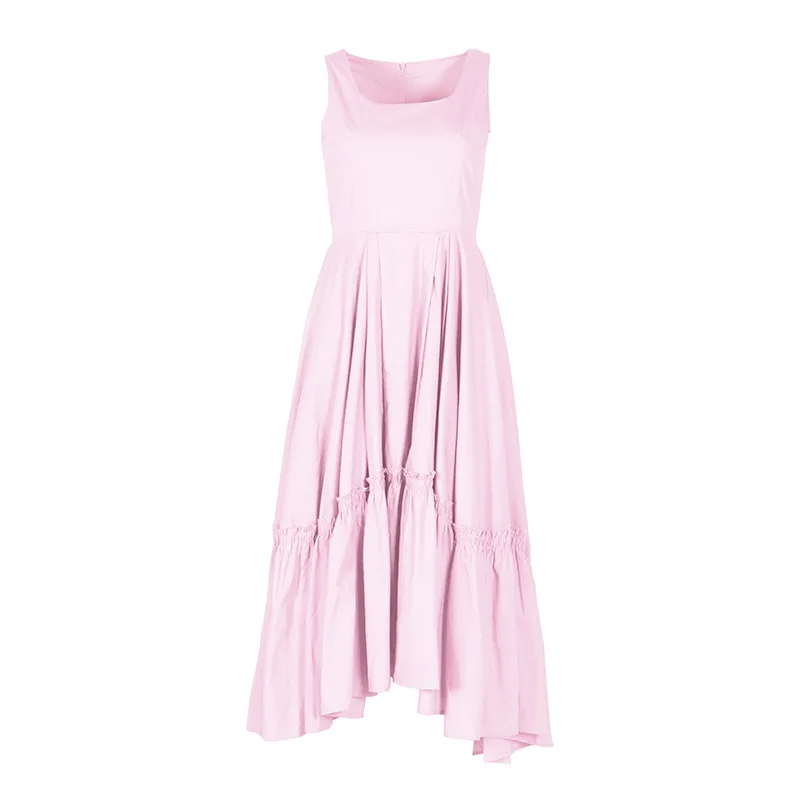 COLOREE Европейский Винтажный модный простой миди платье лето фиолетовый/розовый без рукавов Свободный Подол асимметричное платье - Цвет: Розовый