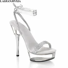 LAIJIANJINXIA/Новинка; шлепанцы на высоком каблуке 14 см; обувь со стразами; пикантная обувь для танцев на шесте; женская обувь на платформе; обувь для танцев; M-023
