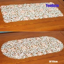 Modern oval satin Hollow lace bed table runner cover cloth beige embroidered overlay placemat tea tablecloth party home kitchen