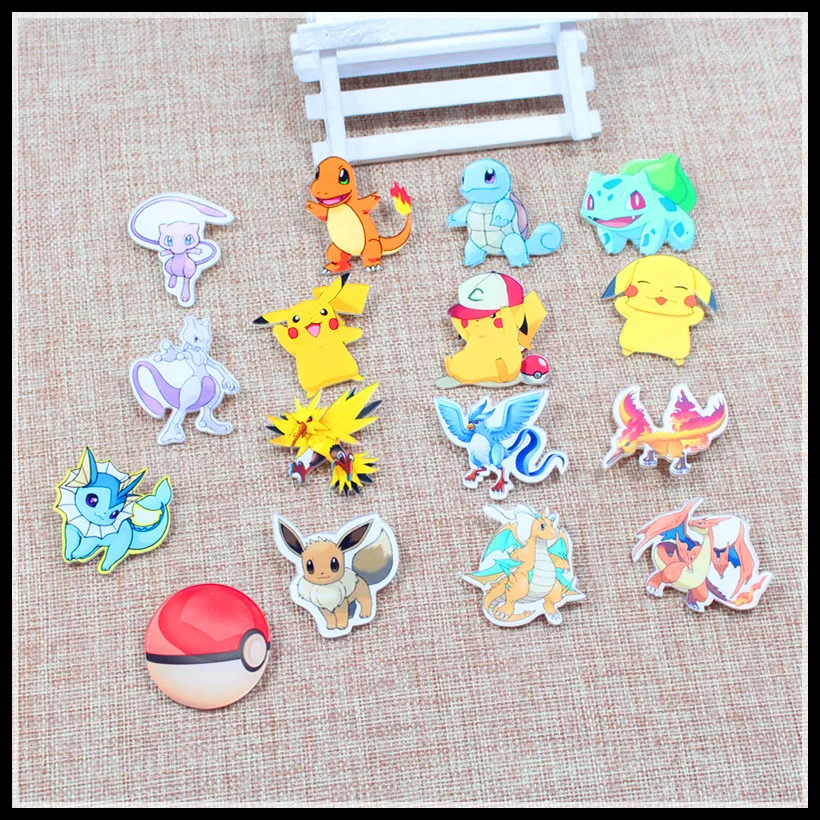 

Free shipping 10pcs lovely mix Pokemon Accessories Fashion cartoon acrylic Brooch Badge Pin Collar brooch Jewelry Gift,Pet,966-1