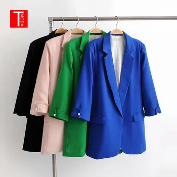 

2019 Classic Solid Women Blazer for Office Ladies 3/4 Length Sleeve Female Out-fits Black Coat Feminino Tops Colorful Jackets