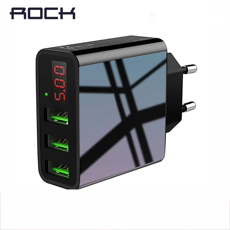 ROCK USB зарядное устройство для iphone зарядное устройство светодиодный дисплей 3 USB 5 в 3 А Быстрая зарядка настенное зарядное устройство для iphone samsung Xiaomi Max 2.4A зарядка