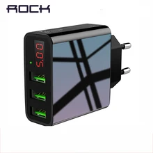 ROCK USB зарядное устройство для iphone зарядное устройство светодиодный дисплей 3 USB 5 в 3 А Быстрая зарядка настенное зарядное устройство для iphone samsung Xiaomi Max 2.4A зарядка