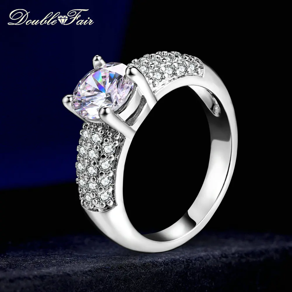 Double Fair Cubic Zirconia Wedding Rings Silver/Rose Gold Color Fashion Crystal Engagement Jewelry For Women Wholesale DFR070